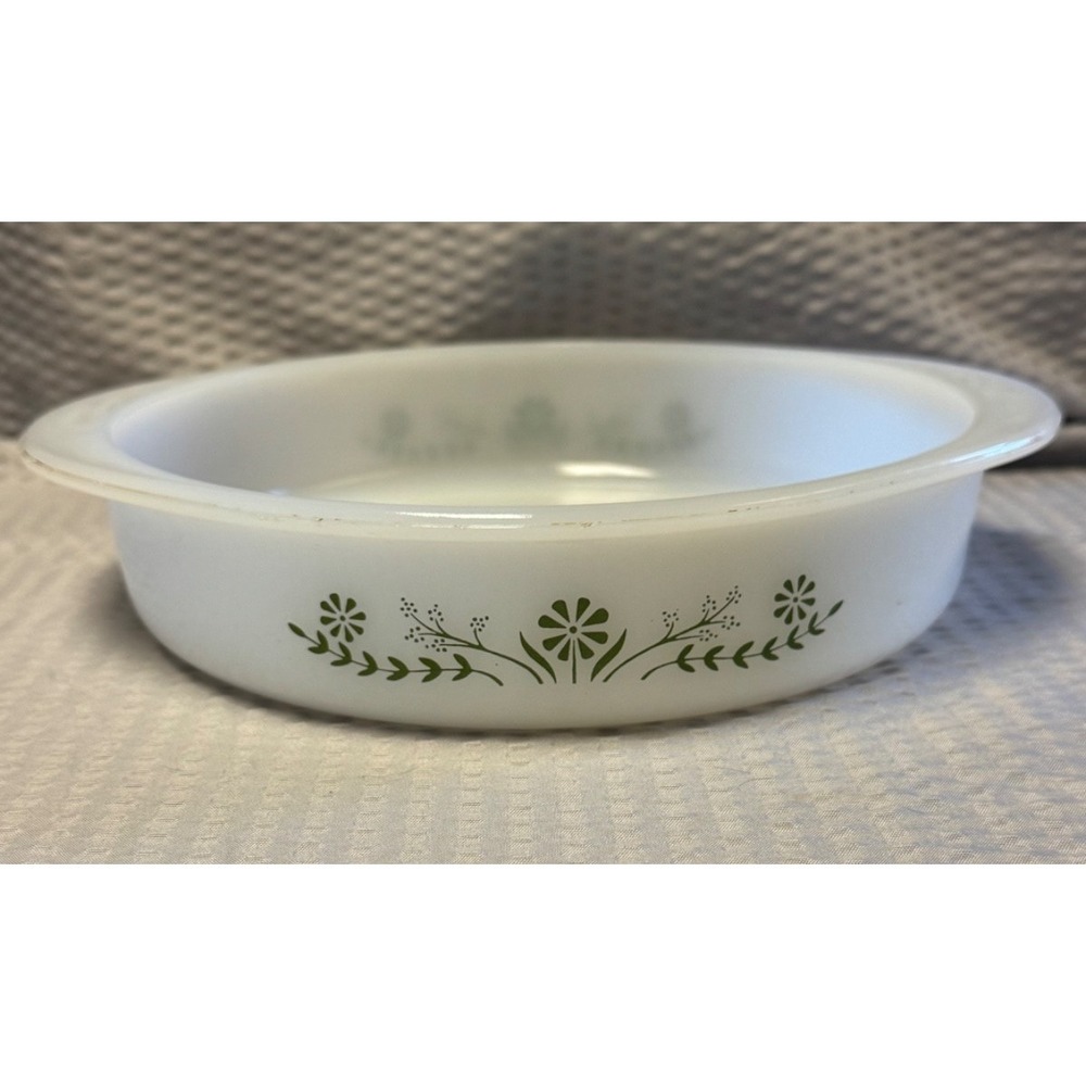 Vintage Glasbake Green Daisy Round 8" J2429 Casserole Baking Dish USA